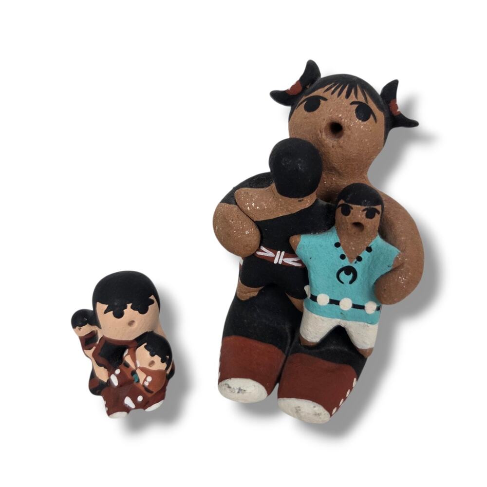 Karen Tenorio Storyteller Clay 2 Figurines Mother 2 Children Pueblo New Mexico